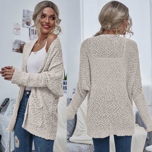 Sweaters - Cream Popcorn Cardigan Cozy